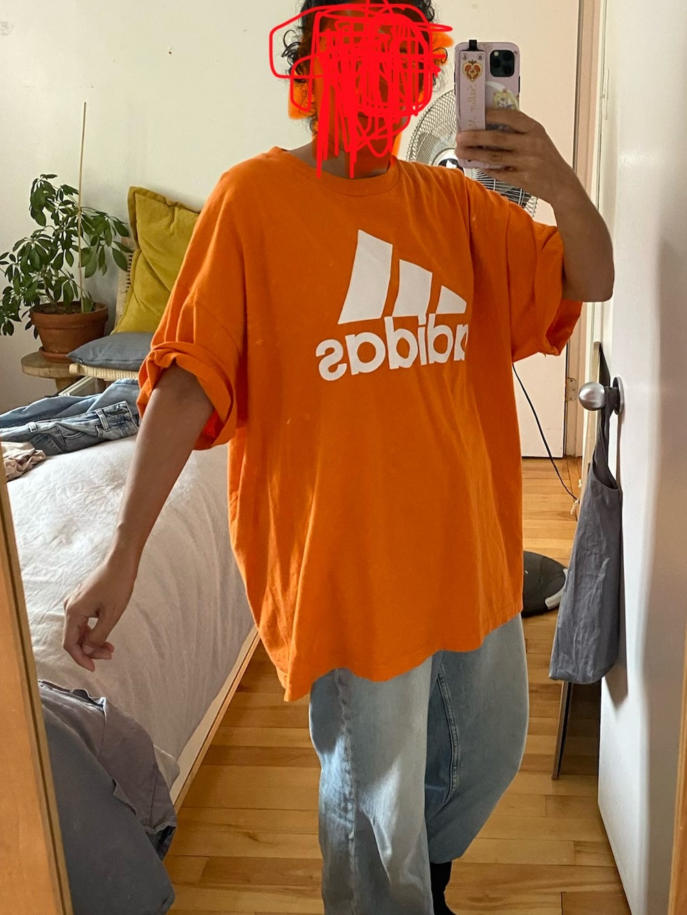 Adidas Vibrant Orange Tee 2XL with White Logo